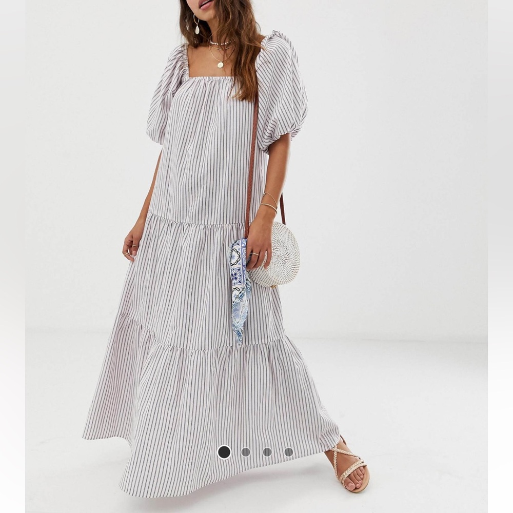 ASOS DESIGN Tiered Maxi Dress in Stripe with Puff Sleeve 8